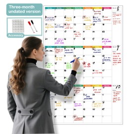 DeBiao 24" x 36" Dry Erase Wall Calendar large - Undated 3-Month Agenda Planner Calendar, Erasable and Reusable Whiteboard, 20 non-mark round double-sided glue, Vertical Layout for Office, Classroom, or Home