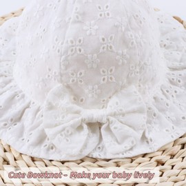 Baby Girl Sun Hat with Bow Flower Cotton Infant Bucket Hat Summer Toddler Kids Beach Hats for Girls 0-2 Years (as8, Age, 6_Months, 12_Months, White Four Flower-Hollow)