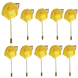 Pack of 10 Flower Lapel Pins Boutonniere Handmade Lapel Pin Corsage Groom Wedding Rose Easy to Wear for Bride Groom Groomsman Bridesmaid Wedding Prom Party, small, Metal