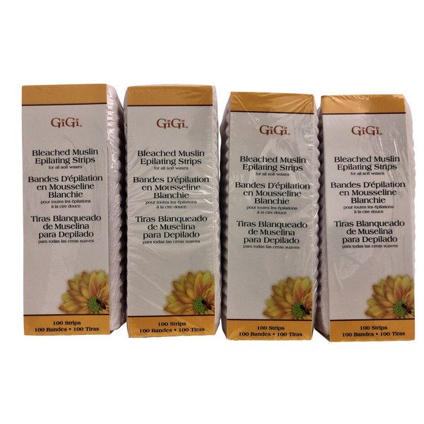 GiGi Bleached Muslin Epilating Strips for All Soft Waxes 100 CT Pack of 4