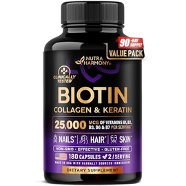 Biotin | Collagen | Hyaluronic Acid | Keratin - Support Normal Hair Growth Cycle, Skin & Nails - Clinically Tested - 25000mcg Vitamins B1, B2, B3, B6 