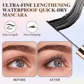 2PCS Ultra-Fine Lengthening Waterproof Quick-Dry Mascara, Iron Wand Mascara, Waterproof Metal Wand Mascaras, Long-lasting 3D Curling Eyelash, Smudge Proof and No Flaking (Black+Brown)