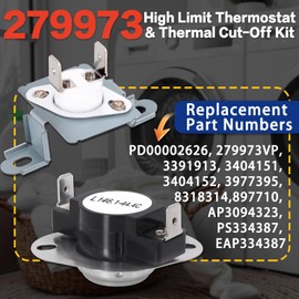 Upgraded 279973 8577274 3392519 Dryer Thermostat and Thermal Cut-Off Fuse Kit, Replaces 3391913 8318314 WP3391914 WP8577274 WP3392519 3977395 3404151 fit for Whir-lpool, May-tag, Ken-more Dryers