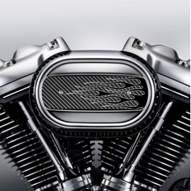 Kustom Cycle Parts Carbon Fiber Flames Air Cleaner Cover Insert. Replaces Stock Harley Davidson M8 / 114 Insert.