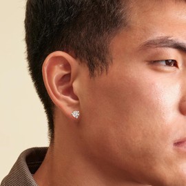 [KRKCLIFE] Men's Earrings, Moissanite Diamond, Hypoallergenic, Moissanite Diamond, Stud Earrings, Single Earring, 3 Prong Setting, Sterling Silver, 0.3ct/0.5ct/0.6ct/0.8ct/1.0ct/1.5ct (Silver/Gold),