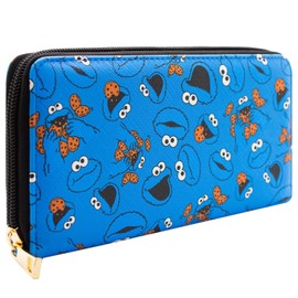 Oscar the Grouch Cookie Monster Me Love Cookie! Om Nom Nom Purse Clutch Coin Pocket & Card Holder, Blue