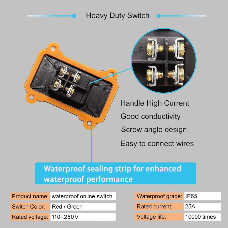 Waterproof Connector Switch, Inline Power Cord Switch IP65, On/Off Toggle