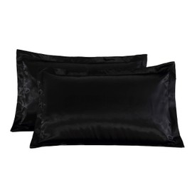 Pillow Shams Set of 2, Pillowcases, Silky Satin, for Hair, Super Soft and Luxury (Two Standard Pillowcases, Black)