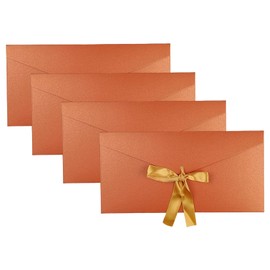 4 Pack Bronze Kraft Paper Envelopes with Ribbons, 22 * 10.9cm Invitation Envelopes for Festival and Party - Bronze