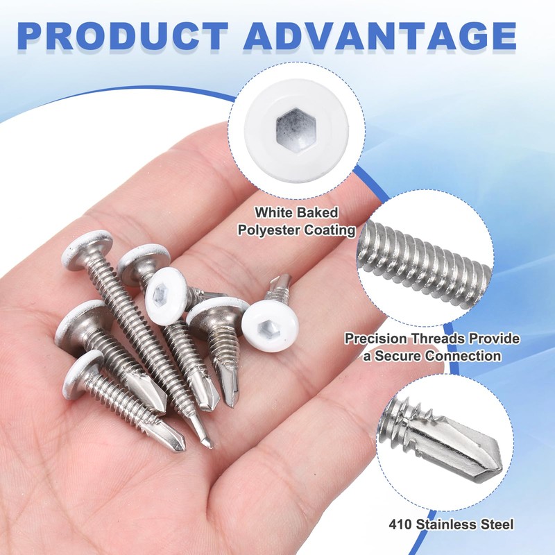 sourcing map 30Pcs M5x16mm White Hex Washer Head Self Tapping