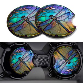 GooodiderX Car Cup Coasters,2 Pack Car Coaster,2.75inch Anti Slip and Absorbent Cars Coasters for Cup Holders,Neoprene Car Accessories for Women,Cute Decor for Women(Dragonfly)