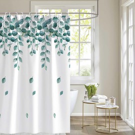 CINGHIA Shower Curtain Leaves, Shower Curtain Plants, Shower Curtain Eucalyptus with Shower Curtain Rings, Shower Curtain 180 x 200 cm, Washable Shower Curtain, Green, Shower Curtain for Bathtub