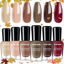 Morovan Brown Nail Polish Set: Fall Nude Dark Chocolate Nail Polish Kit Regular Air Quick Dry Autumn Fingernail Polish Pack for Women Nail Art Design Gift Holiday Party