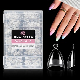 UNA GELLA Extra Short Almond Nail Tips, 504PCS Half Cover Soft Gel Nail Tips Almond Pre-file Almond Gel x Nail Tips with Handle for Nail Extension DIY Nail Salon Gift for Her 12 Sizes