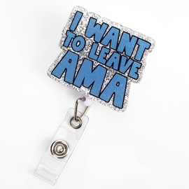 Jevzify Funny Badge Reel Retractable for ID Card Badge,I Want to Leave AMA Badge Holder Retractable Alligator Clip for Nurse/Doctor/Medical Assistant/Nursing Student/Office Worker/Hopstial