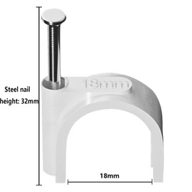 HuaoPOr Cable Clips, 18mm Cable Nail Clips (Pack of 100), White Round Wire Tidy Clips, for Outdoor and Ethernet, Wall Cable