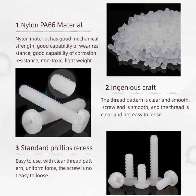 happinesspark Nylon PA66 Plastic White Color Metric Hex Nut M3