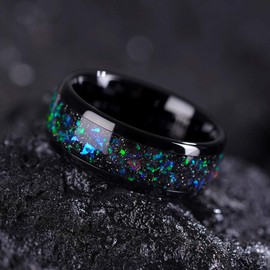 THREE KEYS JEWELRY Men Wedding Bands 8mm Tungsten Galaxy Blue Stone Carbide Ring Real With Infinity Unique Polished for Him Her Black Size 13
