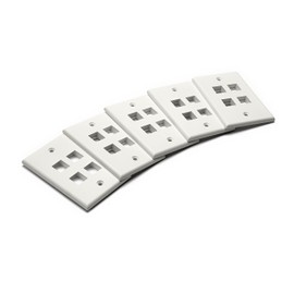 trueCABLE 4 Port Single Gang Keystone Wall Plate, UL Listed, Low Profile Design, Universally Compatible with Modular Ethernet, A/V, Coaxial, and Optical Fiber Keystones, 5 Pack, White