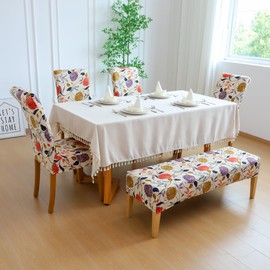 FORCHEER 4 Chair and Bench Covers for Dining Chairs Waterproof Printed Dining Room 4 Piece Kitchen Chair Slipcovers with Bench Seat Cover Set Washable (Waterproof Printed-Flowers)