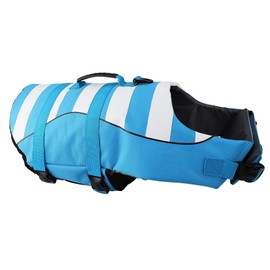 Dog Life Jacket Classic Stripes,Adjustable High with Strong Rescue Handle Dog Life Vest for Swimming and Boating (Blue, S (Chest Girth: 16.5"-20.9"))
