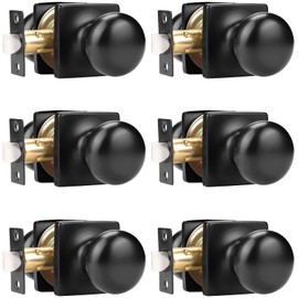 GOBEKOR 6 Pack Keyless Passage Door Knobs Interior with Lock Matte Black Hall Closet Door Knobs Round Door Knobs Interior Passage Knobs