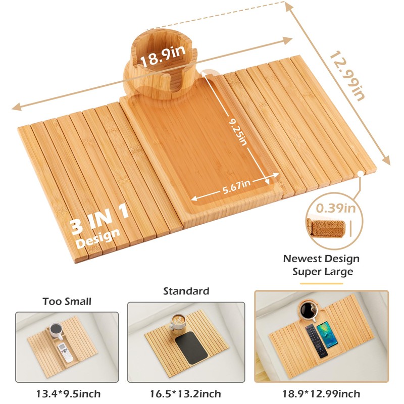 GHKINMAL Couch Cup Holder Tray, 3 in 1 Couch Arm