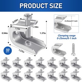 Hicarer 50 Pcs 1/4" x 20 Beam Clamp Steel Screw in Hooks for Flanges Strong Threaded Rod Wire Ring with Harden Point Screws