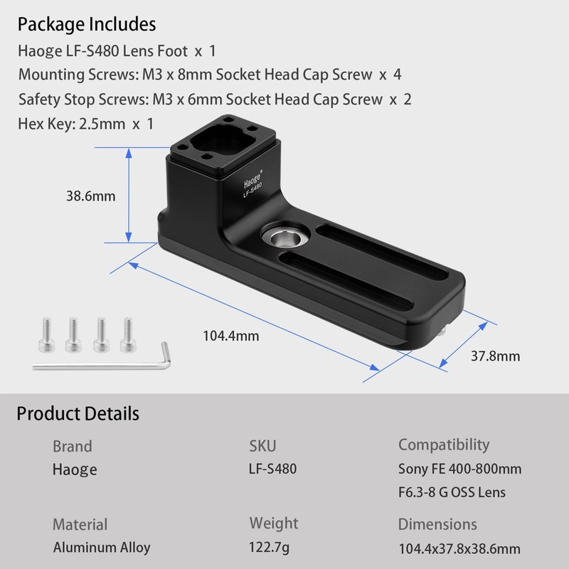 Haoge LF-S480 Lens Collar Replacement Foot for Sony FE 400-800mm