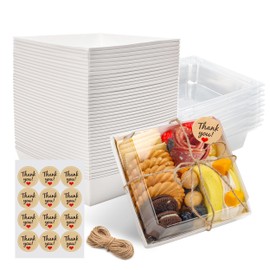 NPLUX Charcuterie Boxes with Clear Lids Mini Bakery Boxes Disposable Treat Boxes to Go Small Food Containers for Dessert Cookie Sandwich Cake 5.3x4.9x2.5INCH(100 Pack, White)