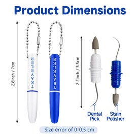 2 Pack Dental Teeth Plaque Remover Pickers Tools with Keychain, Pocket Travel Picks Design, Mini Tooth Stain Eraser Tartar Cleaner Cleaning Kit for Oral Hygiene Care