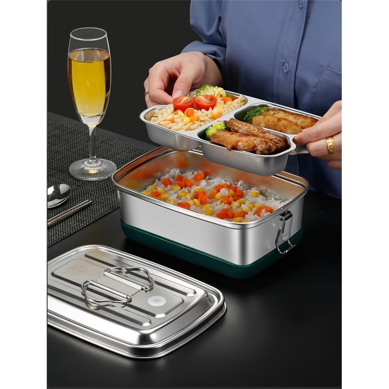 [EFFORTS] Stainless Steel Lunch Box, 1-Tier, 2-Layer, 2/3 Minute Stainless