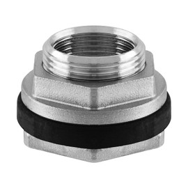 Litoexpe 1" NPT Female Thread Bulkhead Water Tank Fitting with Rubber Ring Stablizing, 304 Stainless Steel Thru-bulk Fitting