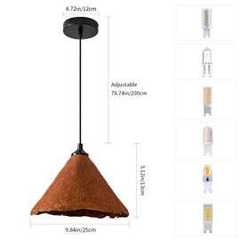 COMSDY Brown Pendant Light,Midcentury Triangle Hanging Lights 9.8inch Farmhouse Ceiling Ligting for Kitchen Island Dining Room Bar and Garden G9 Base