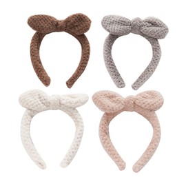 OATIPHO 4Pcs Plush Ear Hair Hoops for Face Washing Makeup Accessories Lightweight Durable for Spa Skincare and Fun Photo Props Grey Pink and White