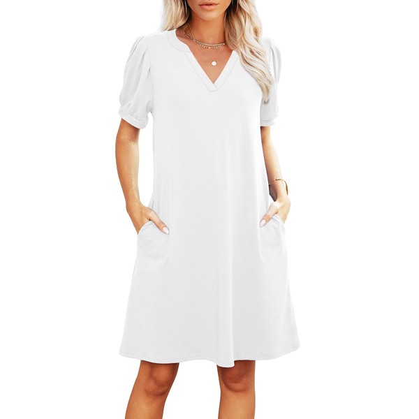 RUMIA V-Neck Summer Casual Sundress for Women- Puff Short Sleeve