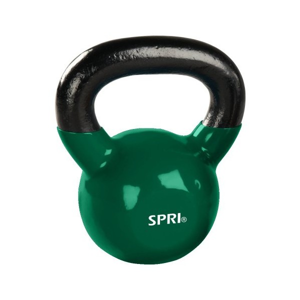 SPRI Kettlebell Weights Deluxe Cast Iron Vinyl Coated Comfort Grip Wide Handle Color Coded Kettlebell Weight Set (Green, 25-Pound)