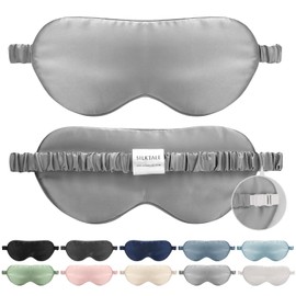 SILKTALE Silk Sleep Mask for Men and Women, 19 Momme 100% Mulberry Silk Eye Mask for Side Sleepers, Light Blocking Silk Sleeping Mask with Adjustable Elastic Band for Travel, Silver Grey