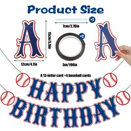 hoeslaw Happy Birthday Baseball Banner, 11.5ft Birthday Decorations with Navy Blue Red White Accents, Create Enthusiasts Festive Atmosphere for Boy Adult Baseball Themed Celebration Party