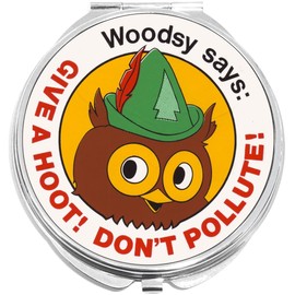 NewCharms Give A Hoot Don't Pollute Owl Compact with Mirrors - Perfect Pocket and Purse Size Folding Mirror for Applying Make Up Anywhere