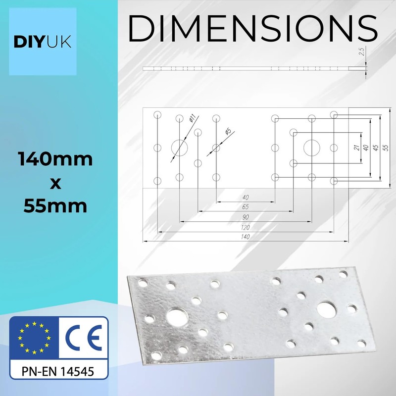 Premium Flat Bracket 2.5mm Galvanised Steel Joining Plate Brackets for