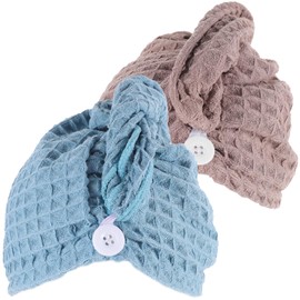 Healvian 2pcs Dry Hair Cap Soft Gentle Hair Towel Wrap for Wet Hair Comfortable Hair Drying Hat Button Design