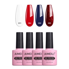 AIMEILI Semi-Permanent Nail Polish Kit, Classic White Red Gel Nail Polish Soak Off UV LED - Durability & Easy to Use Nail Art Gel Polish Gift Set 4x10ml - Set 33