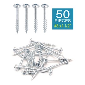 Pocket Hole Screws 50 PCS #8 x 1-1/2 Inch Wood Screws, Square Drive Washer Head Screws, Coarse Thread with Zinc Coated for Outdoor, Indoor Use