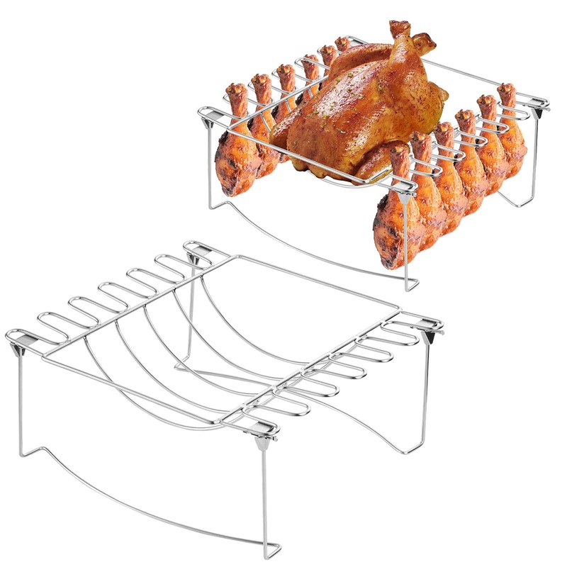 3-in-1 Rib Rack for Smoking & Chicken Leg Rack for