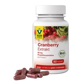 Raab Vitalfood Organic Cranberry Extract Capsules, Pack of 90, No Added Sugar, 50 mg Proanthocyanidins (PAC) per Serving of Extract, Gluten Free, Vegan, Pack of 1