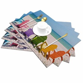 Walmsco Placemats Rainbow Colors Beach Chairs Decor For Dining Room Kitchen Table,Waterproof Non-Slip Washable Heat Resistant Placemats,Set of 4,12"x18"