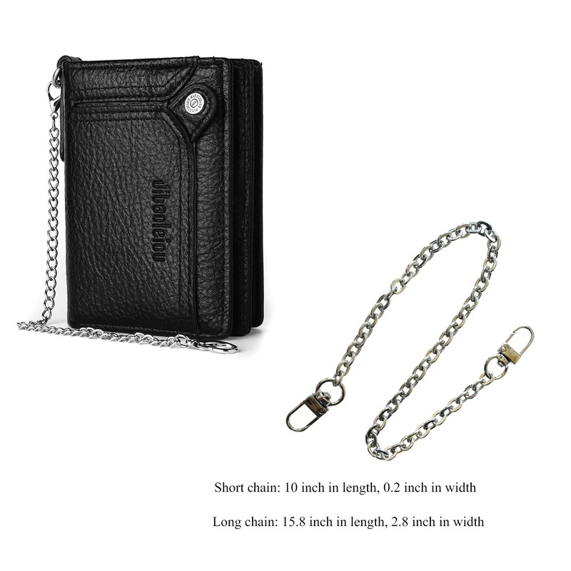 Men Wallet with Chain Vegan Faux Leather Bifold Wallet for