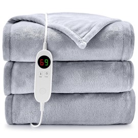 HYLEORY Heated Electric Blanket Throw 50" x 60" Soft Warm Flannel with 6 Heating Levels & 9 Hours Timer Auto Shutt Off, Heating Blanket for Full Body - Light Grey
