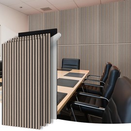WoveN SounD Acoustic Slat Wall Panels, 47.2x23.6x0.8 Inch, High Density, Sound Dampening, Decorative Noise Blocker Felt Wall Tiles for Ceilings, Home Office & Gaming Room (4 Pcs, Dark Camel and Black)